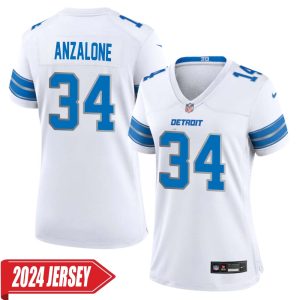 Alex Anzalone No 34 Woman’s Detroit Lions Away Game 2024 Jersey – White