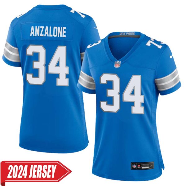 Alex Anzalone No 34 Woman’S Detroit Lions Home Game 2024 Jersey – Blue