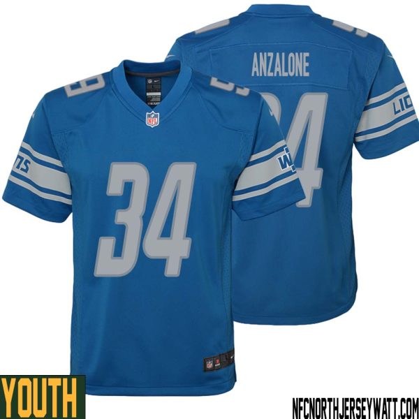 Alex Anzalone No 34 Youth Blue Detroit Lions Player Home Game Jersey – Replica