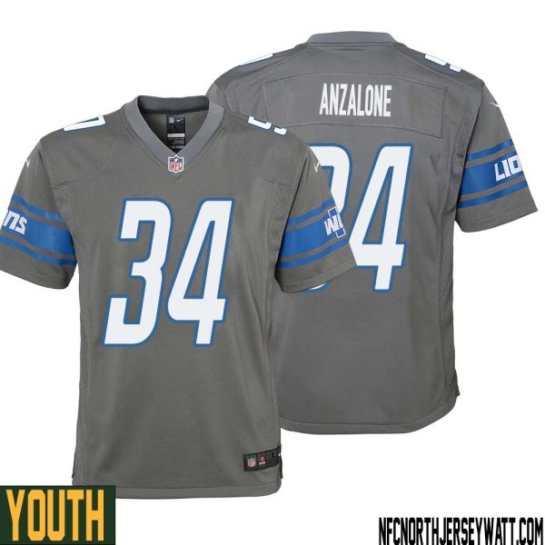 Alex Anzalone No 34 Youth Gray Detroit Lions Player Alternate Game Jersey – Replica