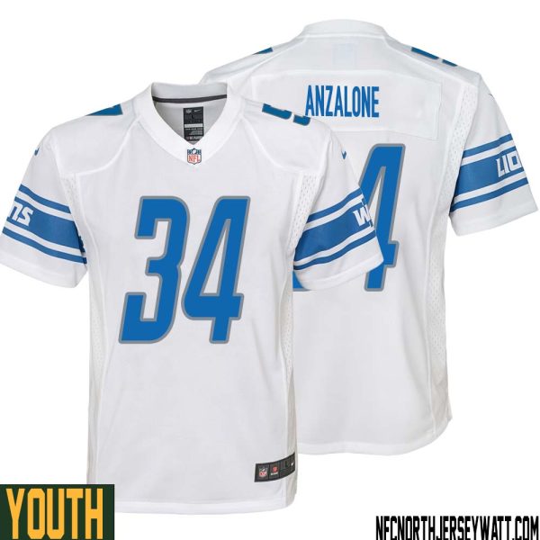 Alex Anzalone No 34 Youth White Detroit Lions Player Away Game Jersey – Replica