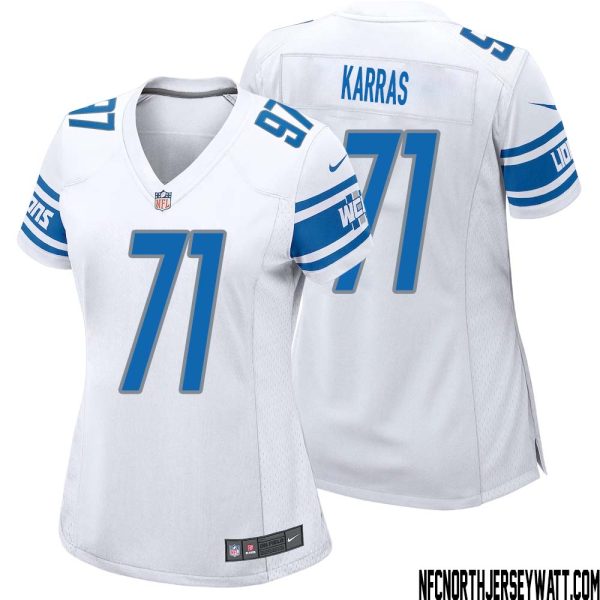 Alex Karras No 71 Women White Detroit Lions Player Away Game Jersey – Replica