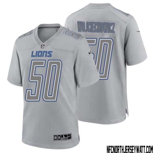 Alex Wojciechowicz No 50 Men Gray Detroit Lions Atmosphere Fashion Game Jersey – Replica