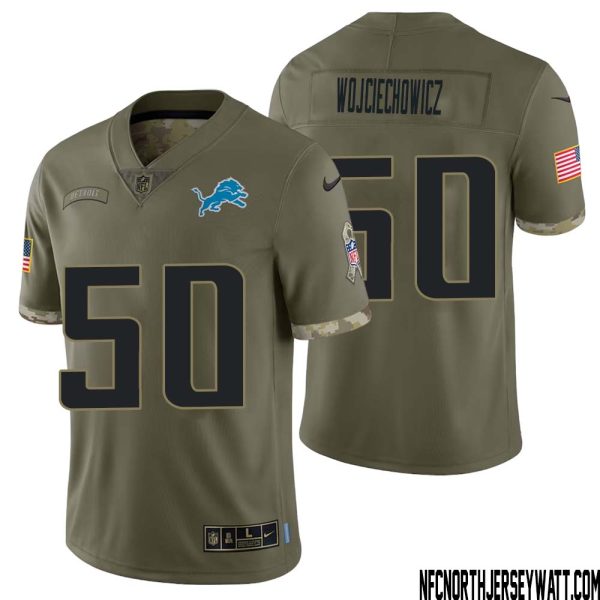 Alex Wojciechowicz No 50 Men Olive Detroit Lions 2022 Salute To Service Retired Player Limited Jersey – Replica