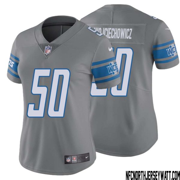 Alex Wojciechowicz No 50 Women Steel Detroit Lions Vapor Untouchable Color Rush Limited Player Jersey – Replica