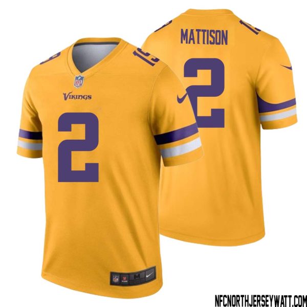 Alexander Mattison No 2 Men Minnesota Vikings Gold Inverted Legend Jersey – Replica