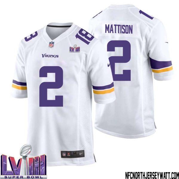 Alexander Mattison No 2 Minnesota Vikings Super Bowl Lviii Away Game Jersey White For Men – Replica