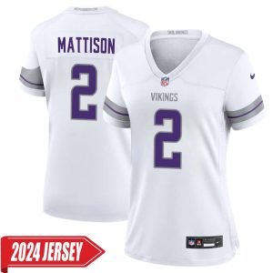 Alexander Mattison No 2 Woman’s Minnesota Vikings White Alternate Custom Game 2024 Jersey