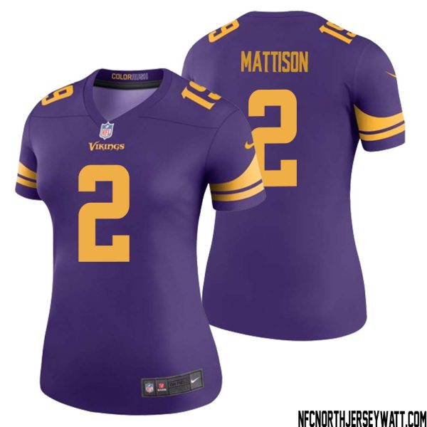 Alexander Mattison No 2 Women Purple Minnesota Vikings Color Rush Vapor Untouchable Limited Jersey- Replica