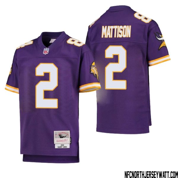 Alexander Mattison No 2 Youth Mitchell & Ness Purple Minnesota Vikings 1998 Legacy Retired Player Jersey- Replica