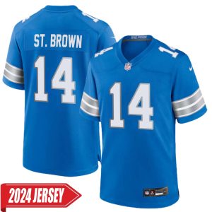 Amon-Ra St. Brown No 14 Men’s Detroit Lions Home Game 2024 Jersey – Blue