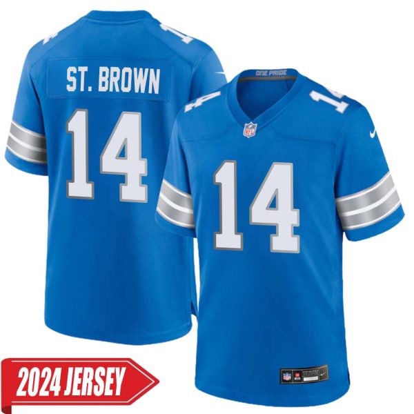 Amon-Ra St. Brown No 14 Men’S Detroit Lions Home Game 2024 Jersey – Blue