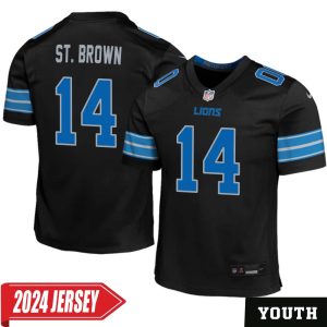 Amon-Ra St. Brown No 14 Youth’s Detroit Lions 2nd Alternate Vapor F.U.S.E. Limited 2024 Jersey – Black