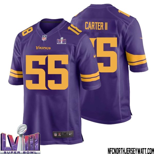 Andre Carter Ii No 55 Minnesota Vikings Super Bowl Lviii Alternate Game Jersey Purple For Men – Replica