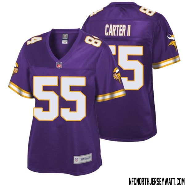 Andre Carter Ii No 55 Women Nfl Pro Line Purple Minnesota Vikings Retired Player Replica Jersey