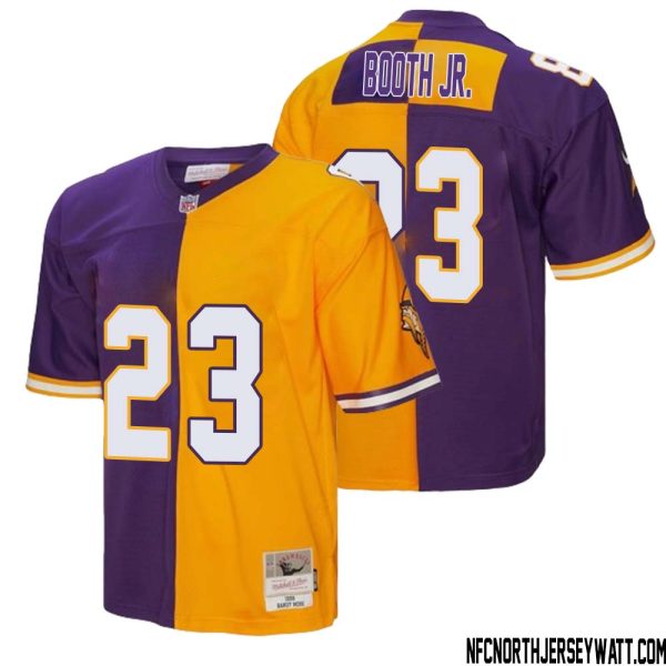 Andrew Booth Jr. No 23 Men Mitchell & Ness Purple Gold Minnesota Vikings 1998 Split Legacy Replica Jersey