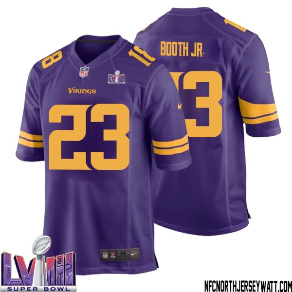 Andrew Booth Jr. No 23 Minnesota Vikings Super Bowl Lviii Alternate Game Jersey Purple For Men – Replica