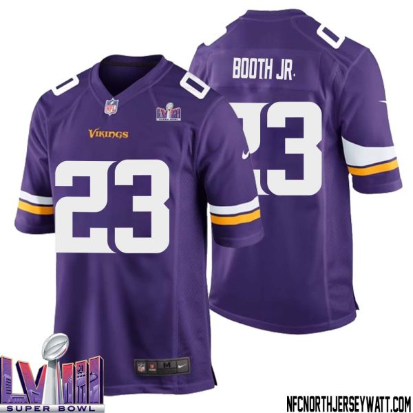 Andrew Booth Jr. No 23 Minnesota Vikings Super Bowl Lviii Home Game Jersey Court Purple For Mens – Replica