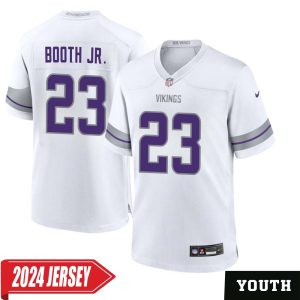 Andrew Booth Jr. No 23 Youth’s Minnesota Vikings White Alternate Custom Game 2024 Jersey