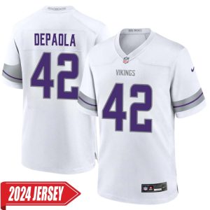 Andrew DePaola No 42 Men’s Minnesota Vikings White Alternate Custom Game 2024 Jersey