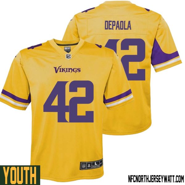 Andrew Depaola No 42 Youth Minnesota Vikings Gold Inverted Legend Jersey – Replica