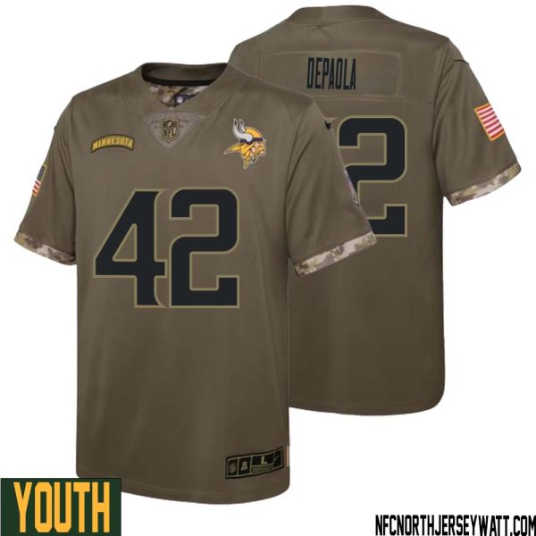 Andrew DePaola No 42 Youth Olive Minnesota Vikings 2022 Salute To Service Retired Player Limited Jersey – Replica