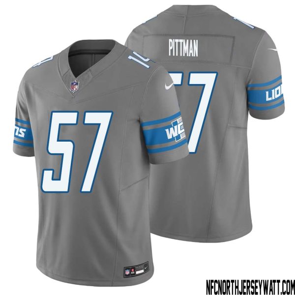 Anthony Pittman No 57 Men Detroit Lions Vapor F.u.s.e. Limited Jersey Silver – Replica