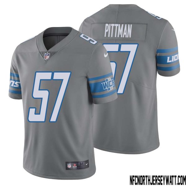 Anthony Pittman No 57 Men Steel Detroit Lions Vapor Untouchable Color Rush Limited Player Jersey – Replica