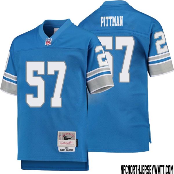 Anthony Pittman No 57 Youth Mitchell & Ness Blue Detroit Lions 1996 Legacy Retired Player Jersey – Replica