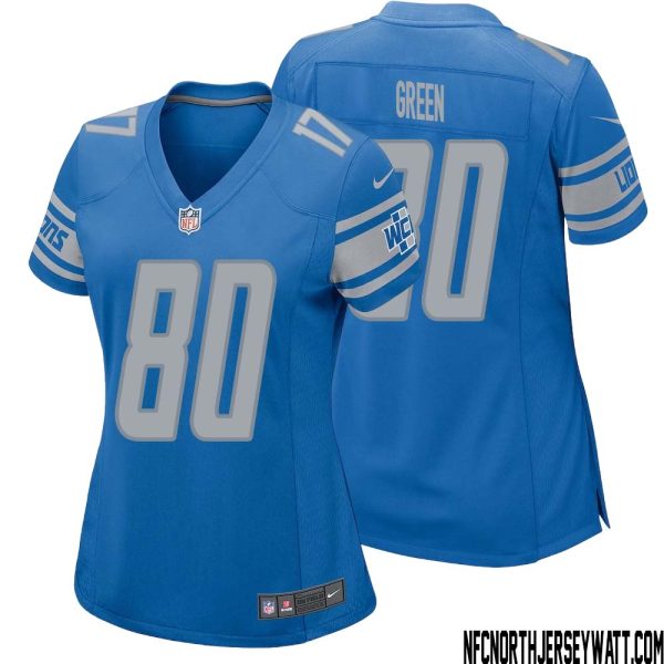 Antoine Green No 80 Women Blue Detroit Lions Player Home Game Jersey – Replica