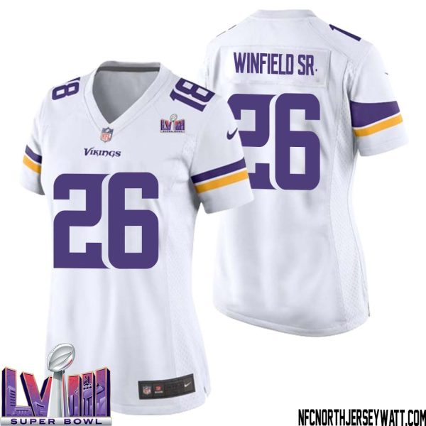 Antoine Winfield Sr. No 26 Minnesota Vikings Super Bowl Lviii Away Game Jersey White For Women – Replica
