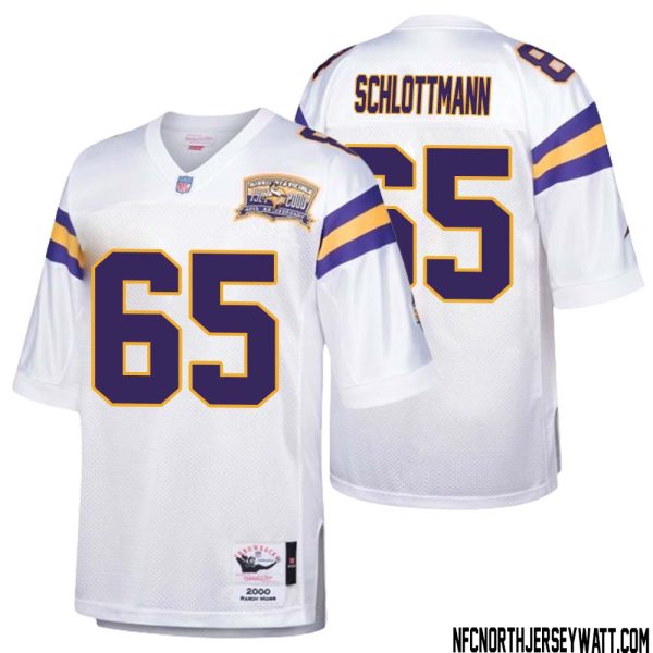 Austin Schlottmann No 65 Men Mitchell & Ness White Minnesota Vikings Authentic Throwback Retired Player Jersey- Replica
