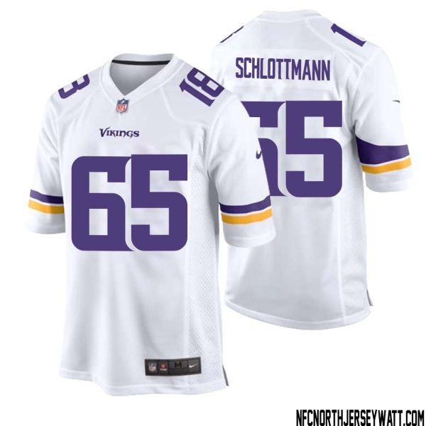 Austin Schlottmann No 65 Men White Minnesota Vikings Game Player Away Jersey – Replica