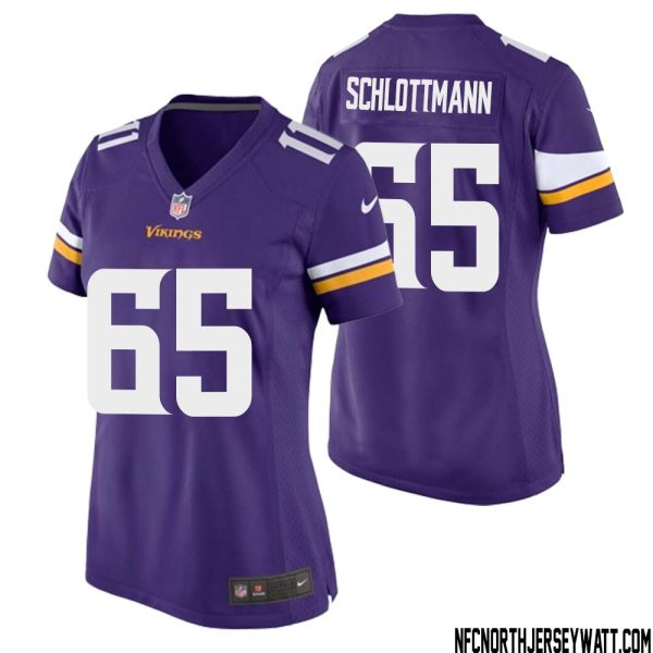 Austin Schlottmann No 65 Minnesota Vikings Game Jersey Court Purple for Womens – Replica