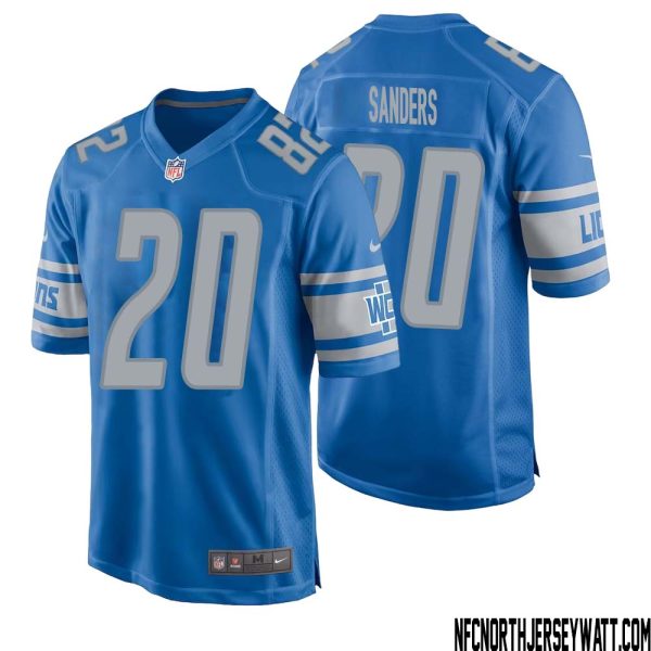 Barry Sanders No 20 Men Blue Detroit Lions Player Home Game Jersey – Replica