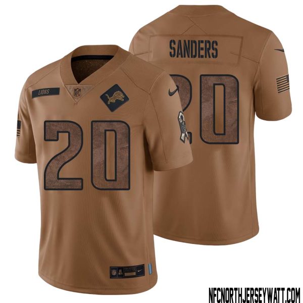 Barry Sanders No 20 Men Brown Detroit Lions 2023 Salute To Service Retired Player Limited Jersey – Replica