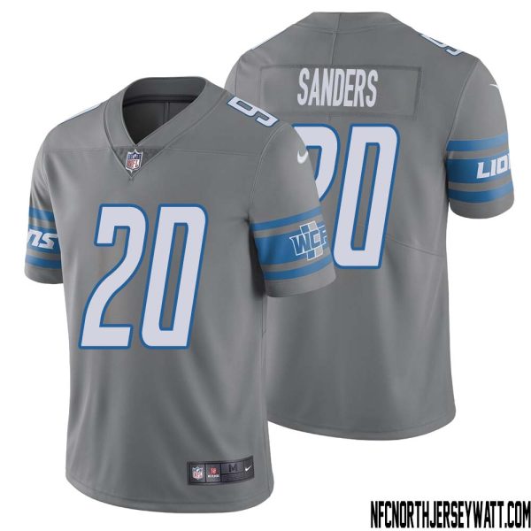 Barry Sanders No 20 Men Steel Detroit Lions Vapor Untouchable Color Rush Limited Player Jersey – Replica
