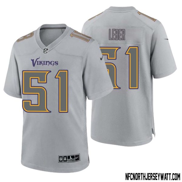 Ben Leber No 51 Men Gray Minnesota Vikings Atmosphere Fashion Game Jersey – Replica