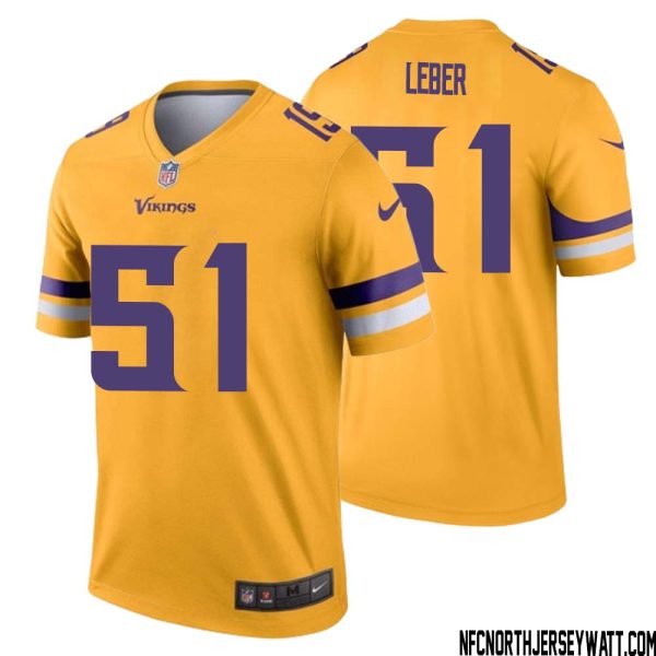 Ben Leber No 51 Men Minnesota Vikings Gold Inverted Legend Jersey – Replica