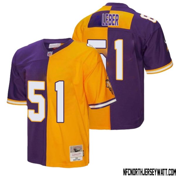 Ben Leber No 51 Men Mitchell & Ness Purple Gold Minnesota Vikings 1998 Split Legacy Replica Jersey