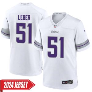 Ben Leber No 51 Men’s Minnesota Vikings White Alternate Custom Game 2024 Jersey