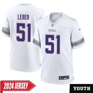 Ben Leber No 51 Youth’s Minnesota Vikings White Alternate Custom Game 2024 Jersey