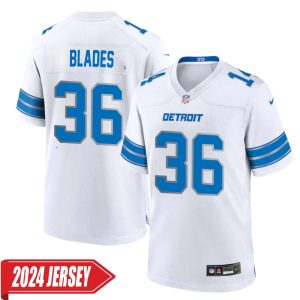 Bennie Blades No 36 Men’s Detroit Lions Away Game 2024 Jersey – White