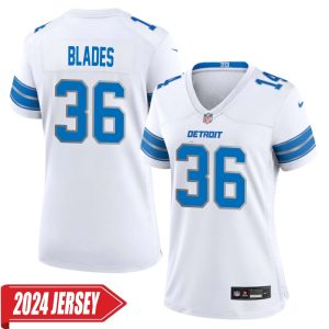 Bennie Blades No 36 Woman’s Detroit Lions Away Game 2024 Jersey – White