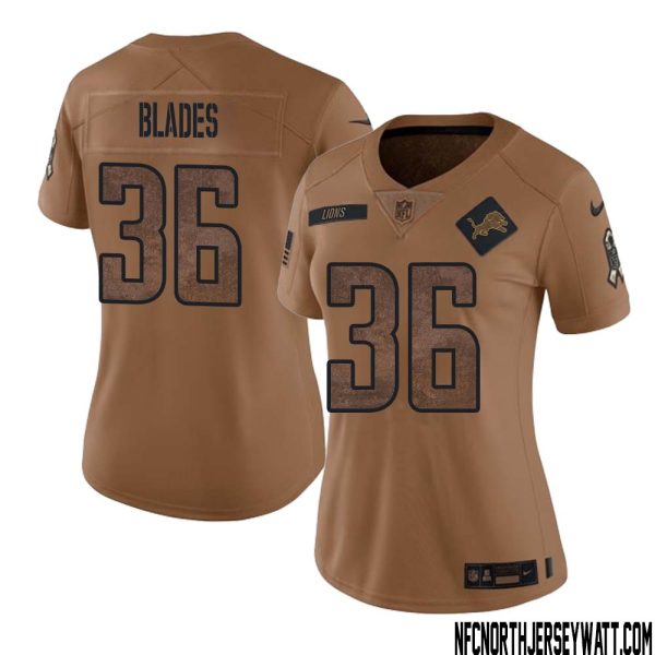 Bennie Blades No 36 Women Brown Detroit Lions 2023 Salute To Service Retired Player Limited Jersey – Replica