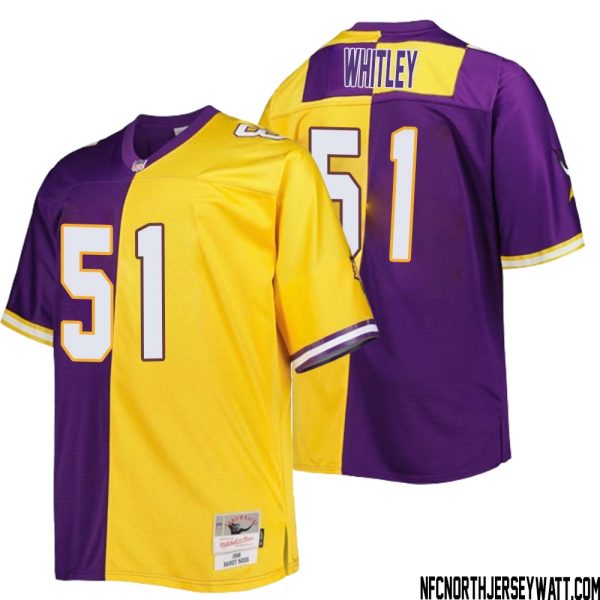 Benton Whitley No 51 Men Mitchell & Ness Purple Gold Minnesota Vikings Big & Tall Split Legacy Retired Player Replica Jersey