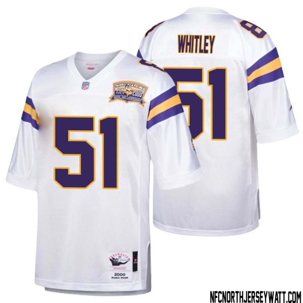 Benton Whitley No 51 Men Mitchell & Ness White Minnesota Vikings Authentic Throwback Retired Player Jersey- Replica