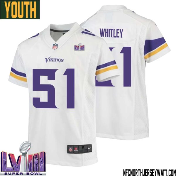 Benton Whitley No 51 Minnesota Vikings Super Bowl Lviii Away Game Jersey White For Youth – Replica