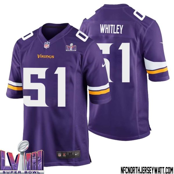 Benton Whitley No 51 Minnesota Vikings Super Bowl Lviii Home Game Jersey Court Purple For Mens – Replica