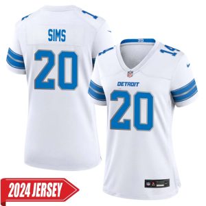 Billy Sims No 20 Woman’s Detroit Lions Away Game 2024 Jersey – White